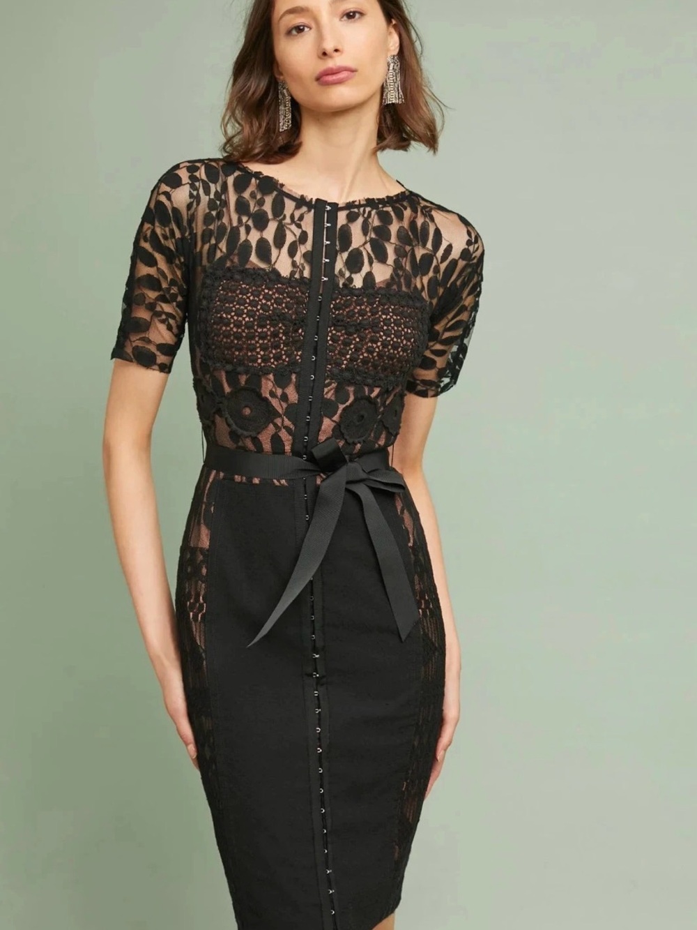 Anthropologie Beguilè by Byron Lars Black Lace Sheath Dress